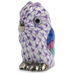 Herend Porcelain "Owl Baby" Lavender Fishnet Figurine