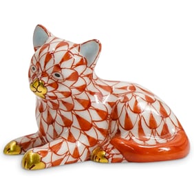 Herend Porcelain "Miniature Kitten" Rust Fishnet Figurine