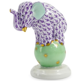 Herend Porcelain "Elephant On Ball" Lavender Fishnet Figurine