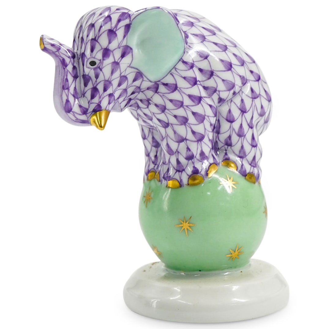Herend Porcelain "Elephant On Ball" Lavender Fishnet Figurine (1 of 4)