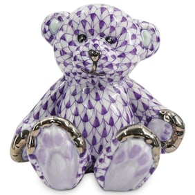 Herend Porcelain "Teddy Bear" Lavender Fishnet Figurine