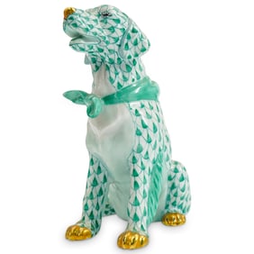 Herend Porcelain First Edition "Golden Retriever" Green Fishnet Figurine