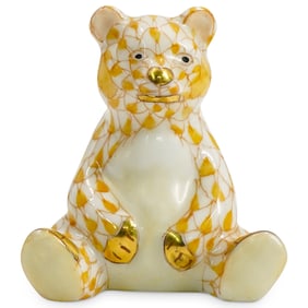 Herend Porcelain "Mini Bear Sitting" Butterscotch Fishnet Figurine