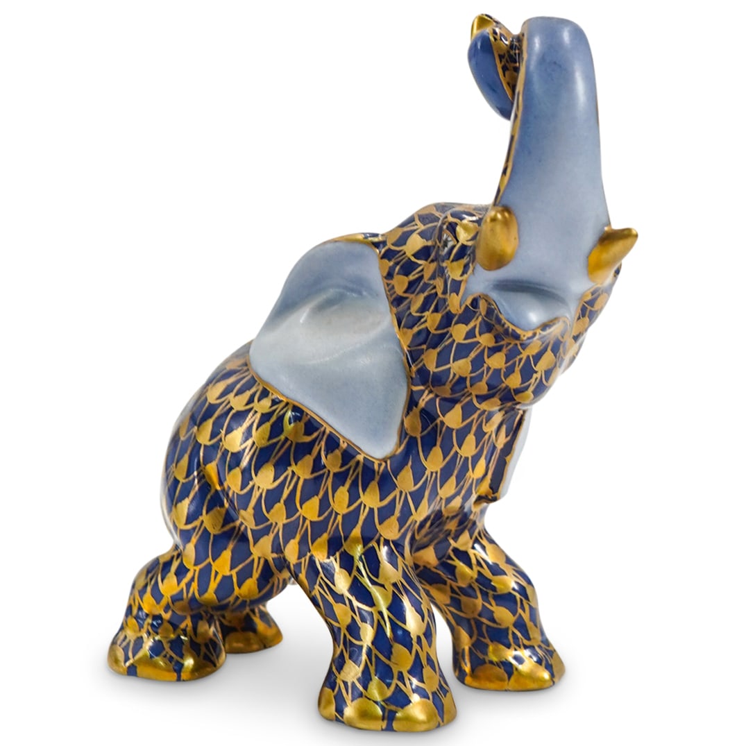 Herend Porcelain "Joyful Elephant" Cobalt Blue / Gold Fishnet Figurine (1 of 4)