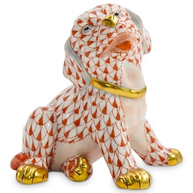 Herend Porcelain "Puppy" Rust Fishnet Figurine