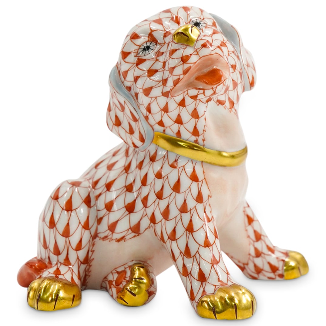 Herend Porcelain "Puppy" Rust Fishnet Figurine (1 of 4)