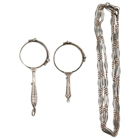 (2pc) Antique 800 Silver Folding Lorgnette