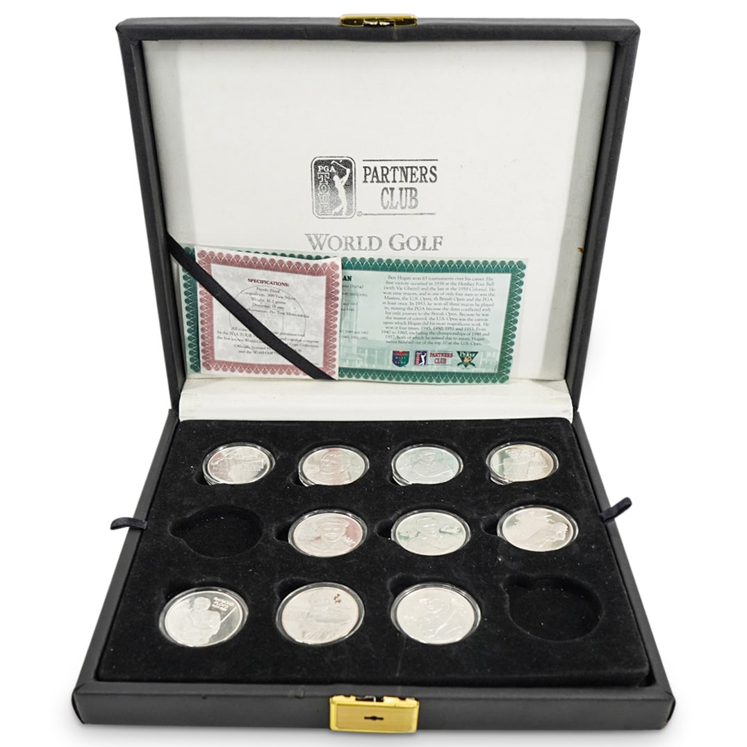 (10 Pc) World Golf Hall Of Fame Pure Silver Medallions In Case (1 of 5)
