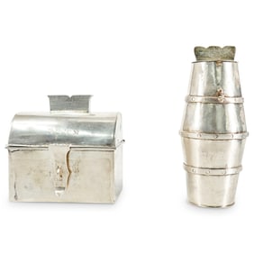 (2 Pc) Judaica Tzedakah 800 Silver Boxes