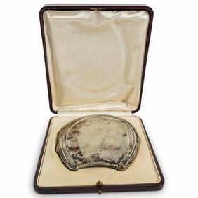 Antique European 800 Silver Horseshoe Cigarette Case In Box