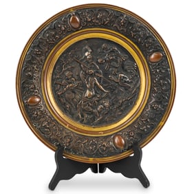 Antique English Mappin & Webb Brass Bronze Repousse Charger Plate