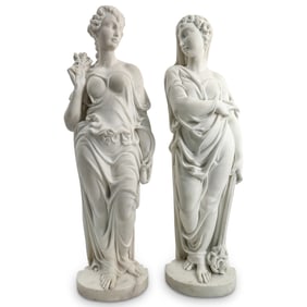 Pair 18th Cent. Neoclassical Figural Marble Statues