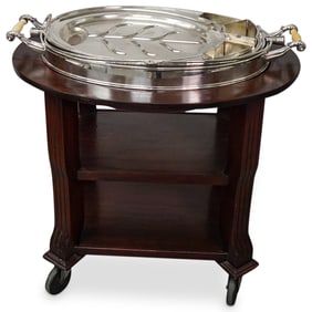Silver Plate & Wood Carving Trolley