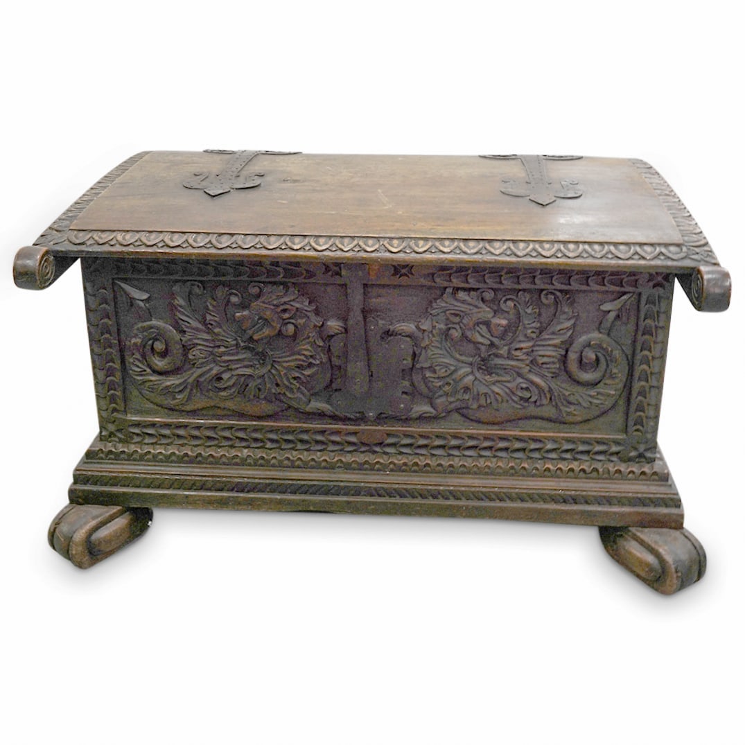 Large Antique Spanish Carved Wood Chest (1 of 10)
