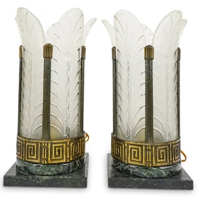 Pair of Art Deco Glass and Marble Table Lamps