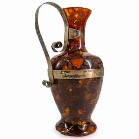 Antique European Silver Mounted Amber Pitcher