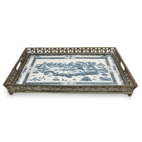 Castilian Chinoiserie Porcelain & Bronze Tray
