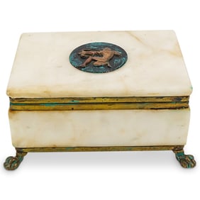 Italian Vintage Marble & Bronze Roman Revival Footed Box