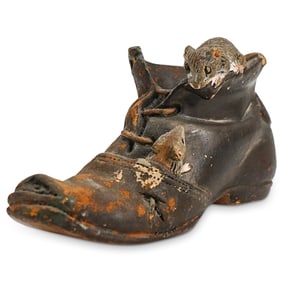 Antique Ceramic Mice in Boot Figurine