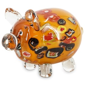 Murano Glass Millefiori Pig Sculpture