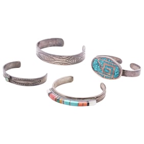 (Pc) 4Pc) Sterling Silver Navajo Bracelets & Cuffs