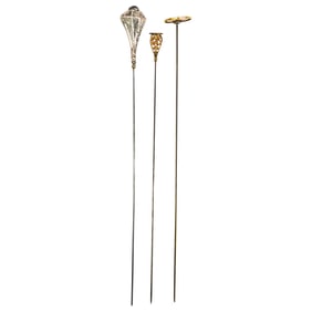 (3 Pc) Antique 14K, 10K & Sterling Hair Pins
