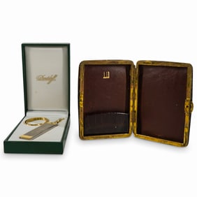 (2 Pc) Davidoff Cigar Cutter And Dunhill Alligator Cigarette Case