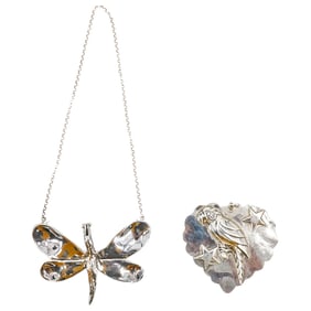 (2 Pc) Sterling Silver Brooch & Necklace Grouping Lot