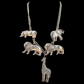 Sterling Silver Chain Necklace W/ Animal Shaped Charms