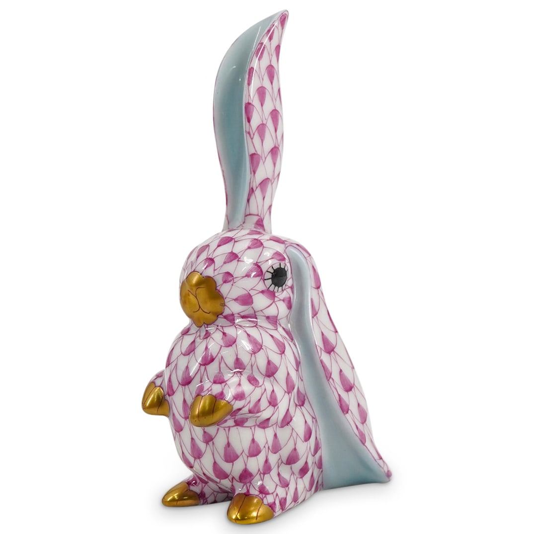 Herend Porcelain "Bunny - One Ear Up" Raspberry Fishnet Figurine (1 of 4)