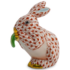 Herend Porcelain First Edition "Bunny Eating" Rust Fishnet Figurine