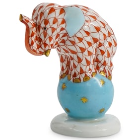 Herend Porcelain "Dancing Elephant" Rust Fishnet Figurine