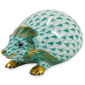 Herend Porcelain "Hedgehog" Green Fishnet Figurine
