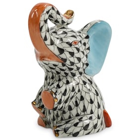Herend Porcelain "Baby Elephant" Black Fishnet Figurine