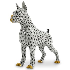 Herend Porcelain "Boxer Dog" Black Fishnet Figurine