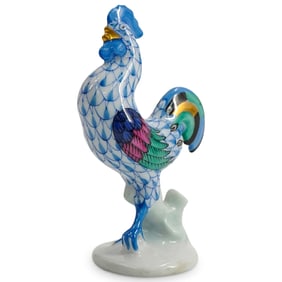 Herend Porcelain "Rooster" Blue Fishnet Figurine