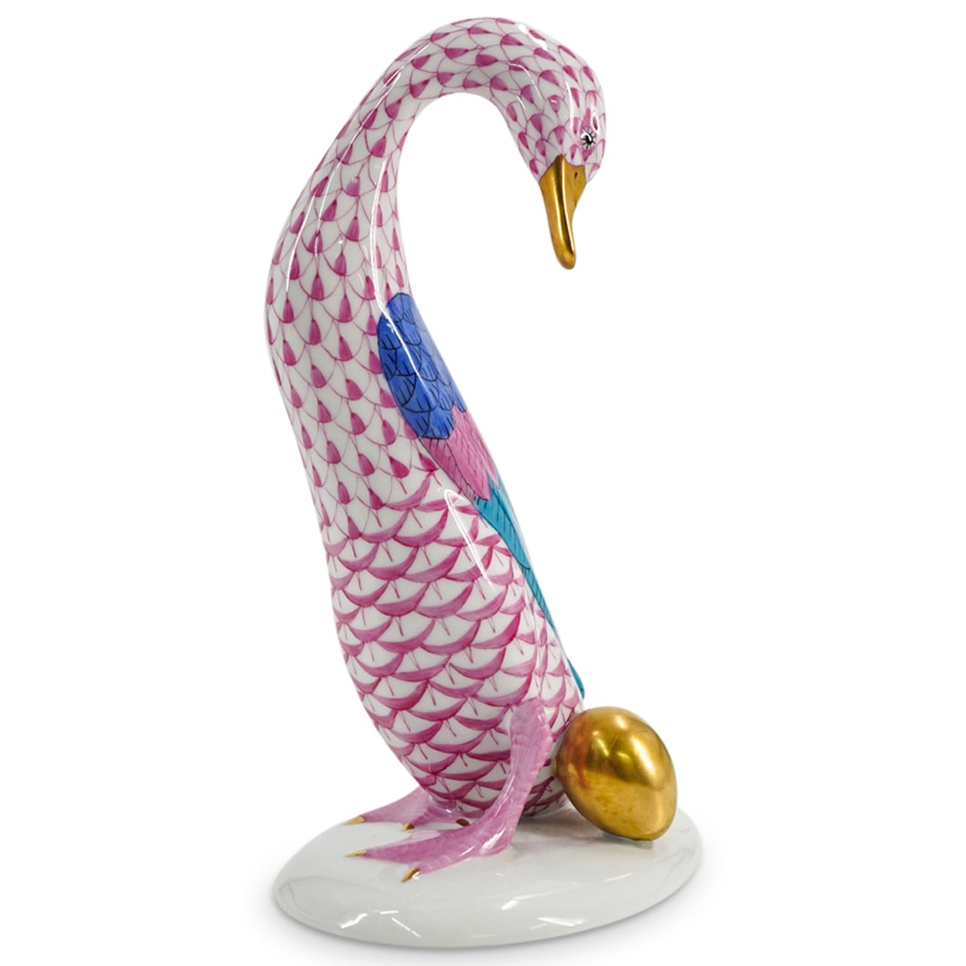 Herend Porcelain "Goose W/ Golden Egg" Raspberry Fishnet Figurine (1 of 5)