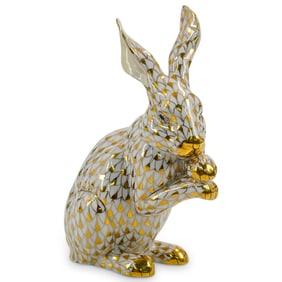 Herend Porcelain "Bunny Paws Up" Gold Fishnet Figurine