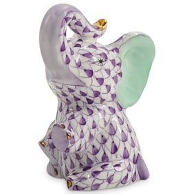 Herend Porcelain "Baby Elephant" Lavender Fishnet Figurine