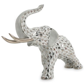 Herend Porcelain "Elephant" Silver Fishnet Figurine