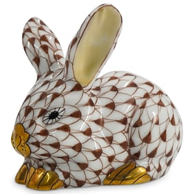 Herend Porcelain "Lying Rabbit" Chocolate Fishnet Figurine