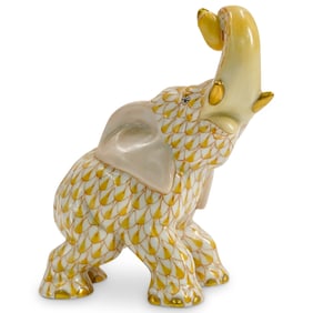 Herend Porcelain "Joyful Elephant" Butterscotch Yellow Fishnet Figurine