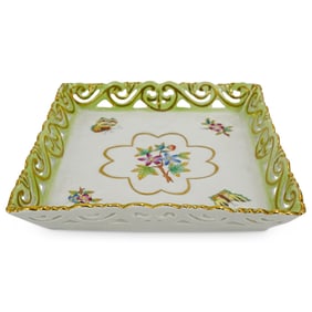Herend Porcelain "Queen Victoria" Square Open Work Gallery Tray