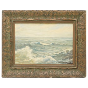 Antique Signed Seascape Oil on Panel Painting