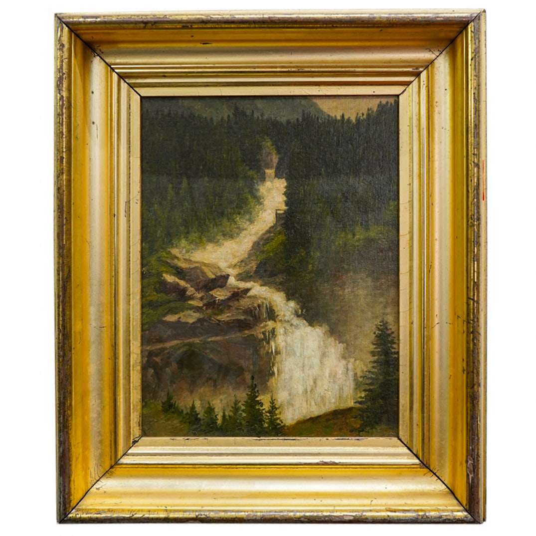 American School River Waterfall Landscape Oil On Board (1 of 4)