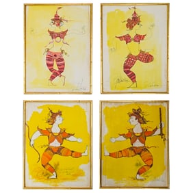 (4 Pc) After Bjorn Wiinblad Offset Lithographs
