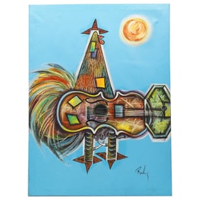 Robin Signed Rooster Painting