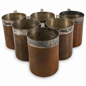 (6 Pc) Antique European Collared Copper Mugs
