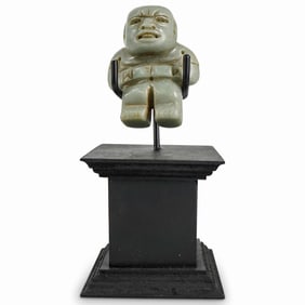 Latin American Figural Carved Jade Amulet On Stand