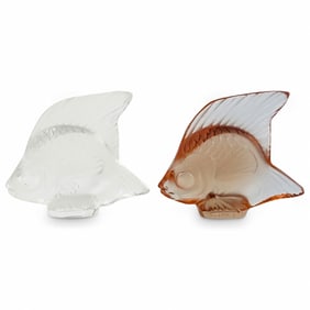 (2 Pc) Lalique Crystal "Poisson" Figurines